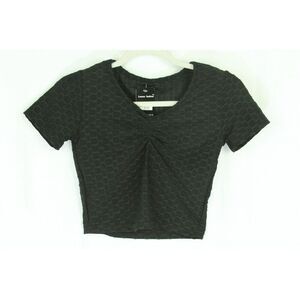 Black Crop Top Small V Neck Short Sleeve Cropped Womens New